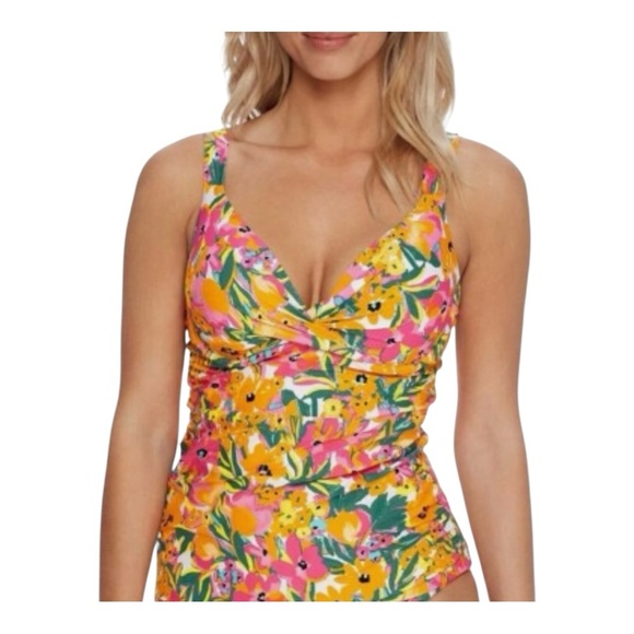 Anne Cole Swimsuit Tankini Size 18W Floral Multicolour Underwire Ruching - Picture 1 of 16